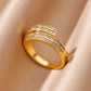 Fashion Zircon Heart Rings for Women Stainless Steel Gold Color Adjustable Wedding Couple Ring Aesthetic Jewelry bague femme