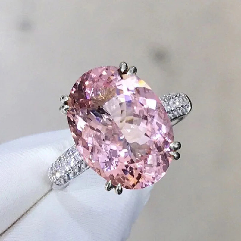 Pink Cubic Zirconia Ring Suitable for Women's Engagement Wedding Luxury Accessories Sparkling Silver Fashion Jewelry