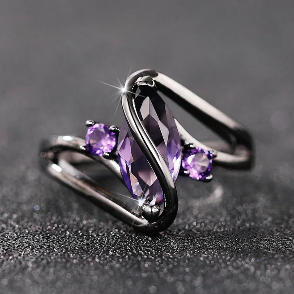 2025 New Purple Cubic Zirconia Ring with Sparkling Square Crystal, High End Women's Personalized Fashion Cocktail Party Jewelry