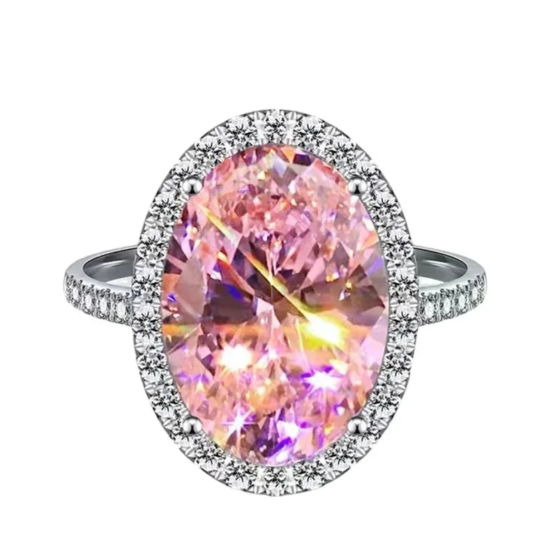 Pink Cubic Zirconia Ring Suitable for Women's Engagement Wedding Luxury Accessories Sparkling Silver Fashion Jewelry