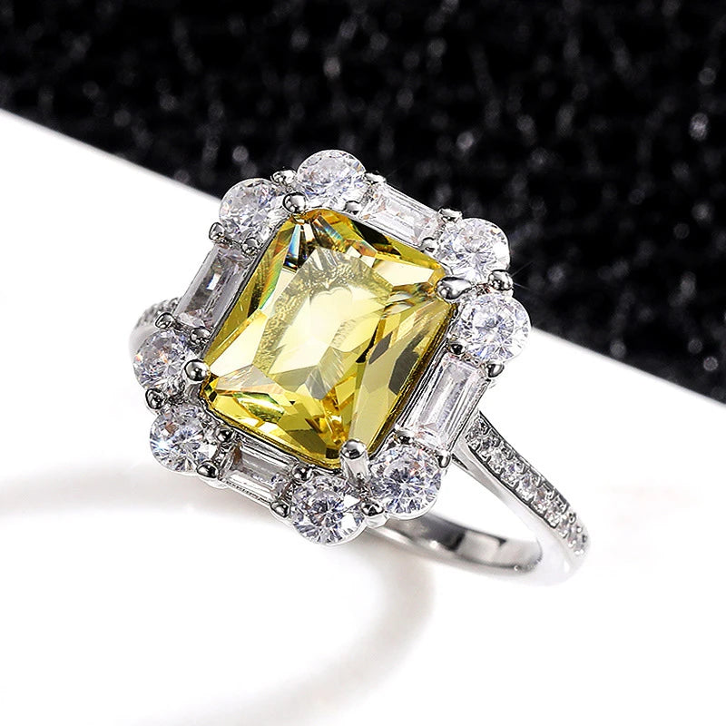 New Elegant Yellow Cubic Zirconia Women Rings Luxury Wedding Anniversary Party Lady's  Accessories Bright Fashion Jewelry