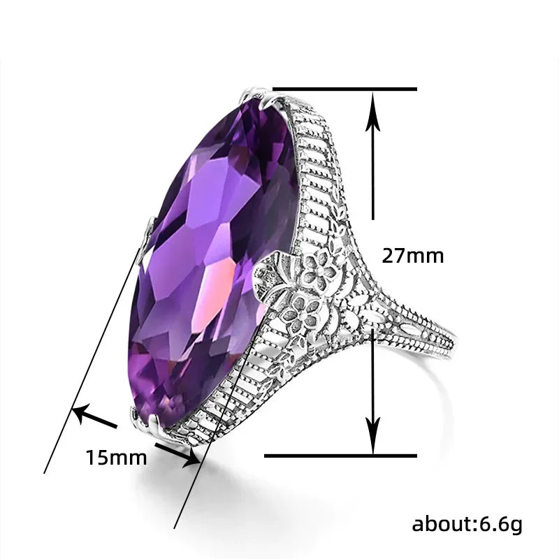 2025 New Purple Cubic Zirconia Ring with Sparkling Square Crystal, High End Women's Personalized Fashion Cocktail Party Jewelry