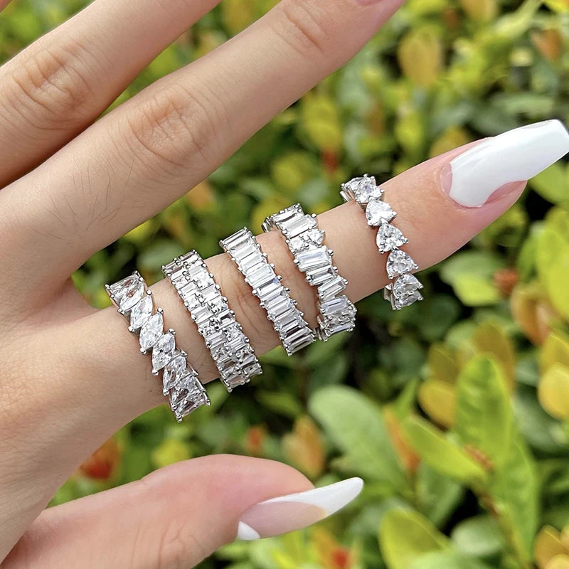 Luxury Female White Crystal Stone  Ring Irregular Zirconia Wedding Rings for Women Trendy Geometric Zircon Engagement Ring