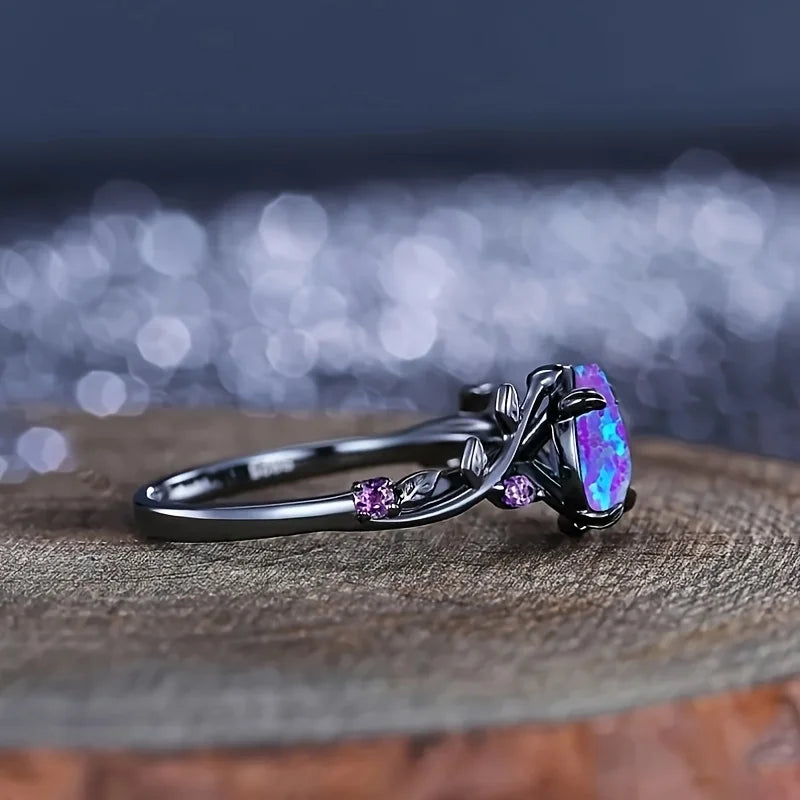 Elegant and Luxurious Synthetic Opal Vine Leaf Engagement Wedding Ring Wedding Jewelry Accessory Valentine's Day Gift