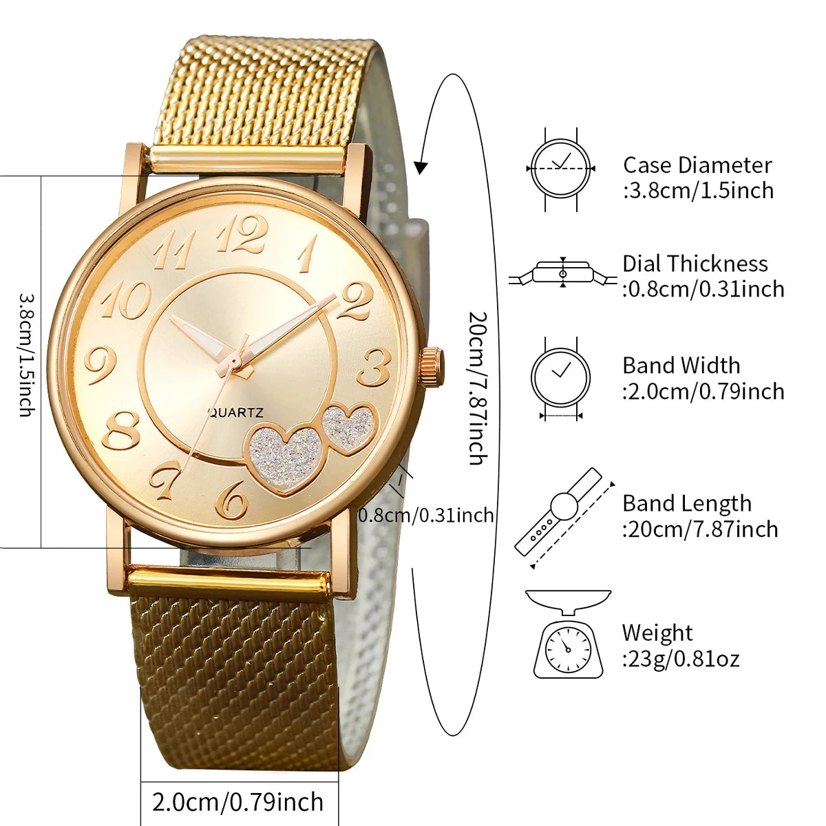 3/6PCS Fashion Heart Women's Watch Plastic Band Analog Golden Quartz Watches Butterfly Jewelry Set(Without Box)