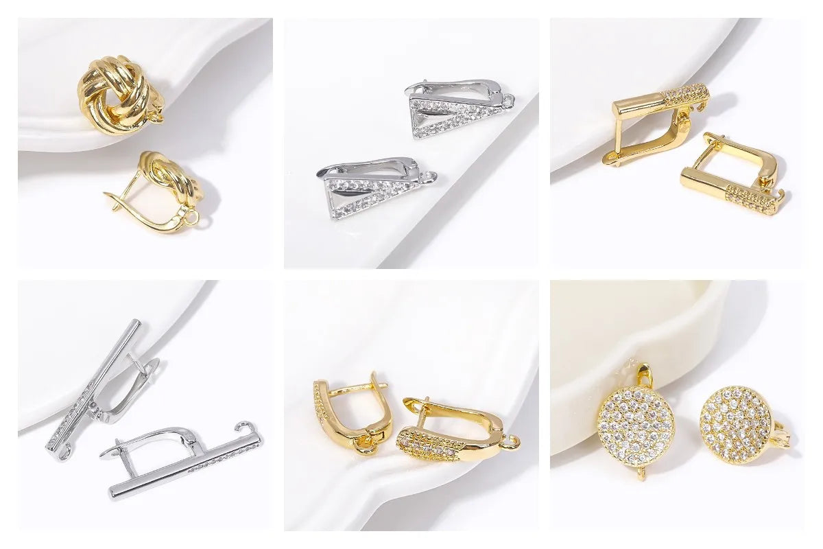 Trendy Earrings Accessories 18K Gold Plated Metal Round Earwires Earring Fasteners Hooks For DIY Women Ear Jewelry Making
