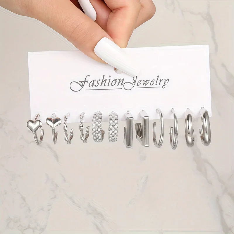 A Set of 6 Pairs of Elegant and Simple Style Combination Earrings for Women, Suitable for Daily Outings