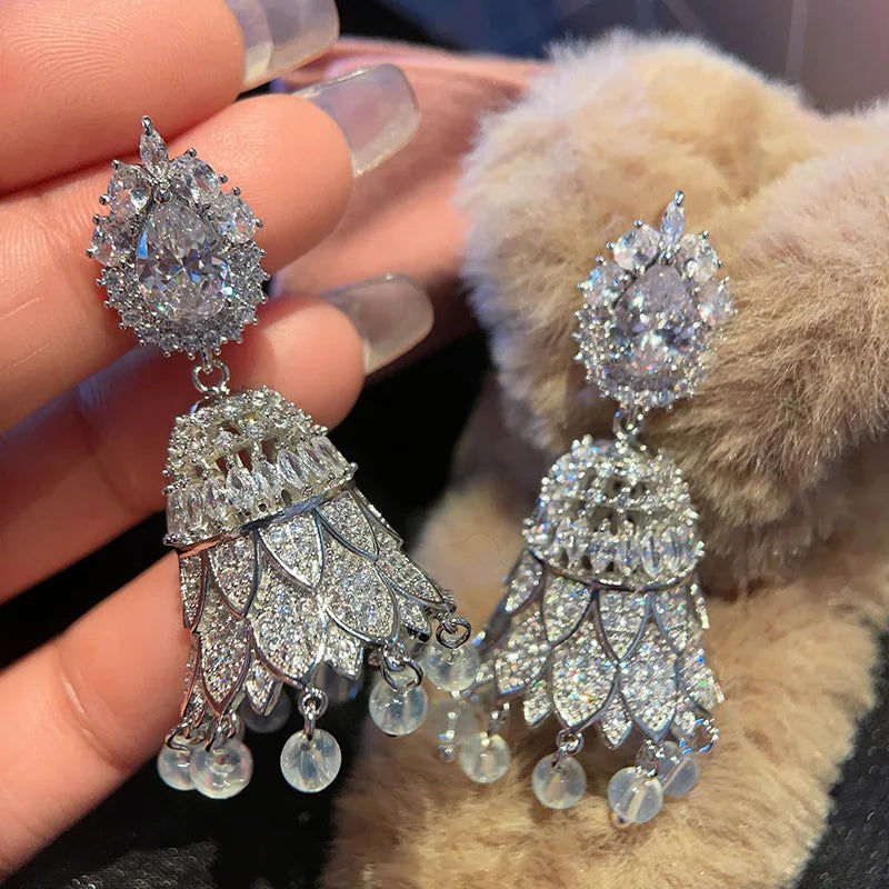 New Indian Jhumka Jhumki National Personality Style Bell Colorful Cubic Zirconia Tassel Earrings Women Jewelry Bohemian Earrings