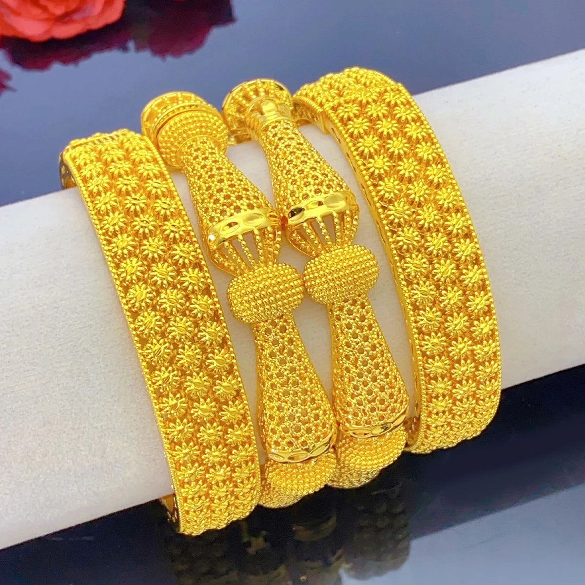 XUHUANG Dubai African Luxury Gold Color Bangles 24K Jewelry Engagement For Women Bridal Wedding Bracelets Trend Jewellery Gifts