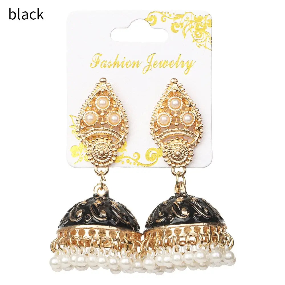 Bohemia Oorbellen Hangers Vintage Gypsy Jhumka Indian Style Earrings Flower Pearl Beads Bell Shape