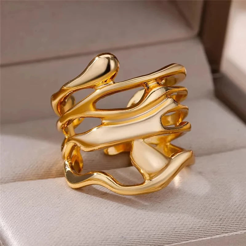 Stainless Steel Zircon Geometric Rings For Women Luxury Evil Eye Gold Color Adjustable Trendy Wedding Aesthetic Jewerly Gift