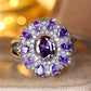 Charm Female Oval Purple Zircon Stone Engagement Big Flower Cocktail Ring Silver Color Wedding Jewelry For Women