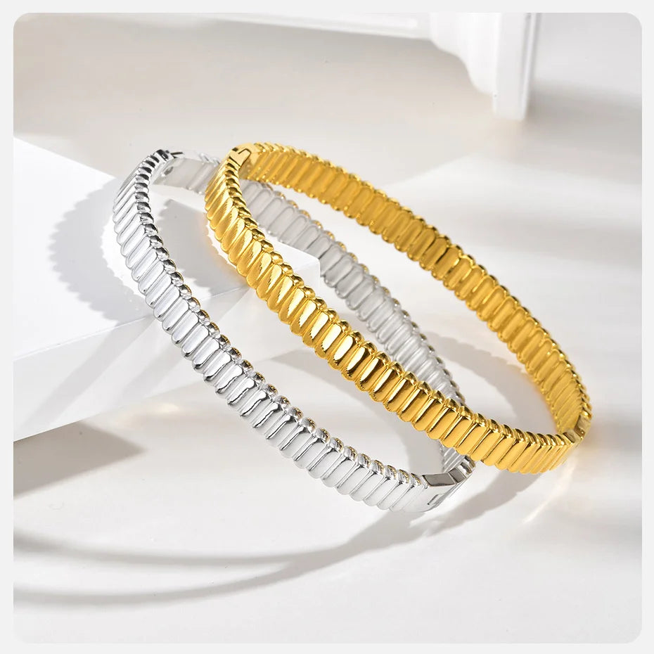 Vnox Romantic Zircon Cuff Bracelet For Women Geometric Fashion Lady Jewelry Stainless Steel Bangles Party Gold Color Never Fade