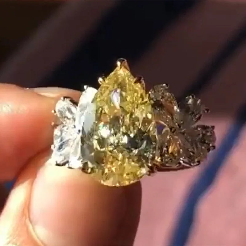 New Elegant Yellow Cubic Zirconia Women Rings Luxury Wedding Anniversary Party Lady's  Accessories Bright Fashion Jewelry