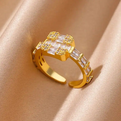 Fashion Zircon Heart Rings for Women Stainless Steel Gold Color Adjustable Wedding Couple Ring Aesthetic Jewelry bague femme