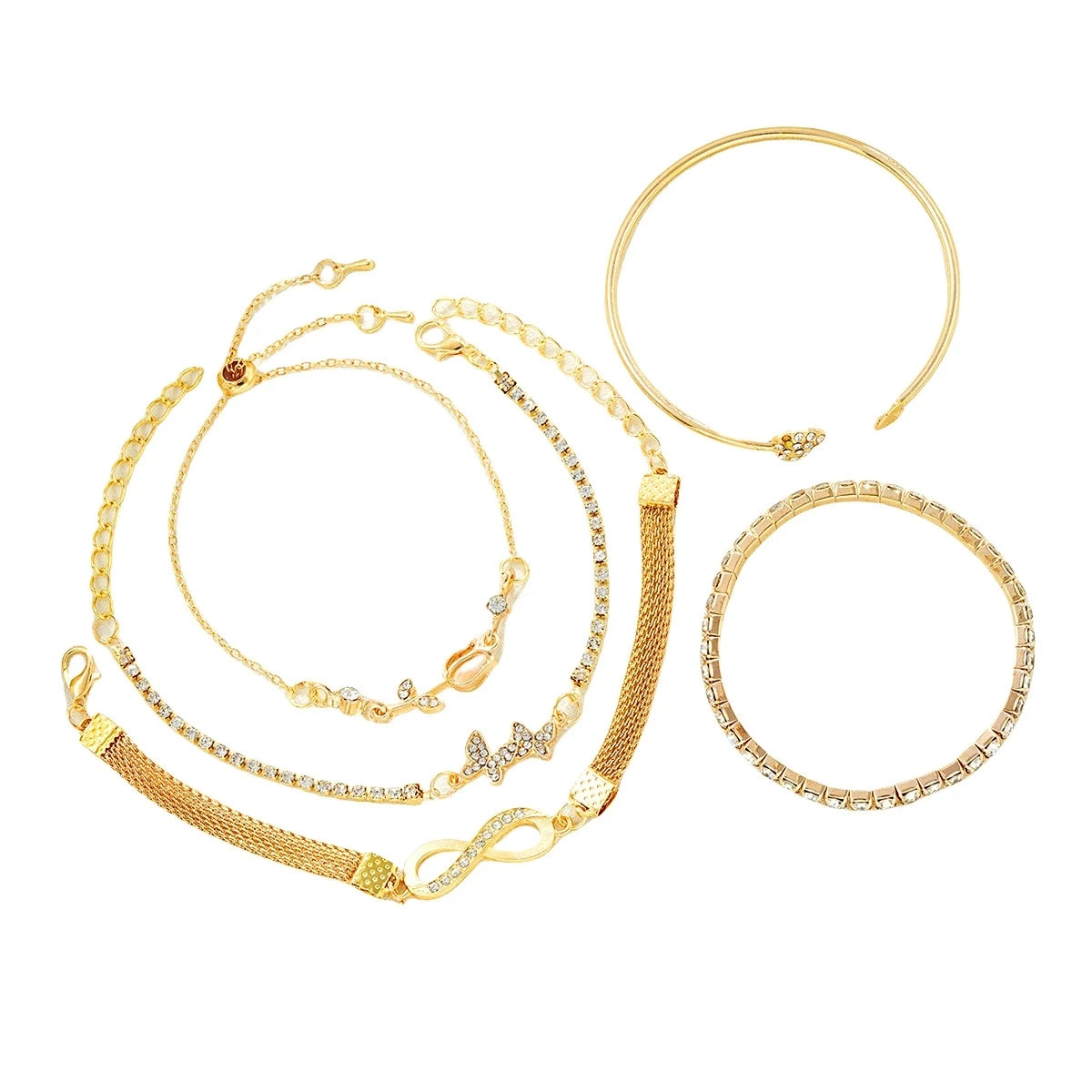 5Pcs Trendy Gold Color Bracelet Set For Women Tulip Butterfly Heart Infinity Charm Tennis Chain Bangle Female Party Jewelry