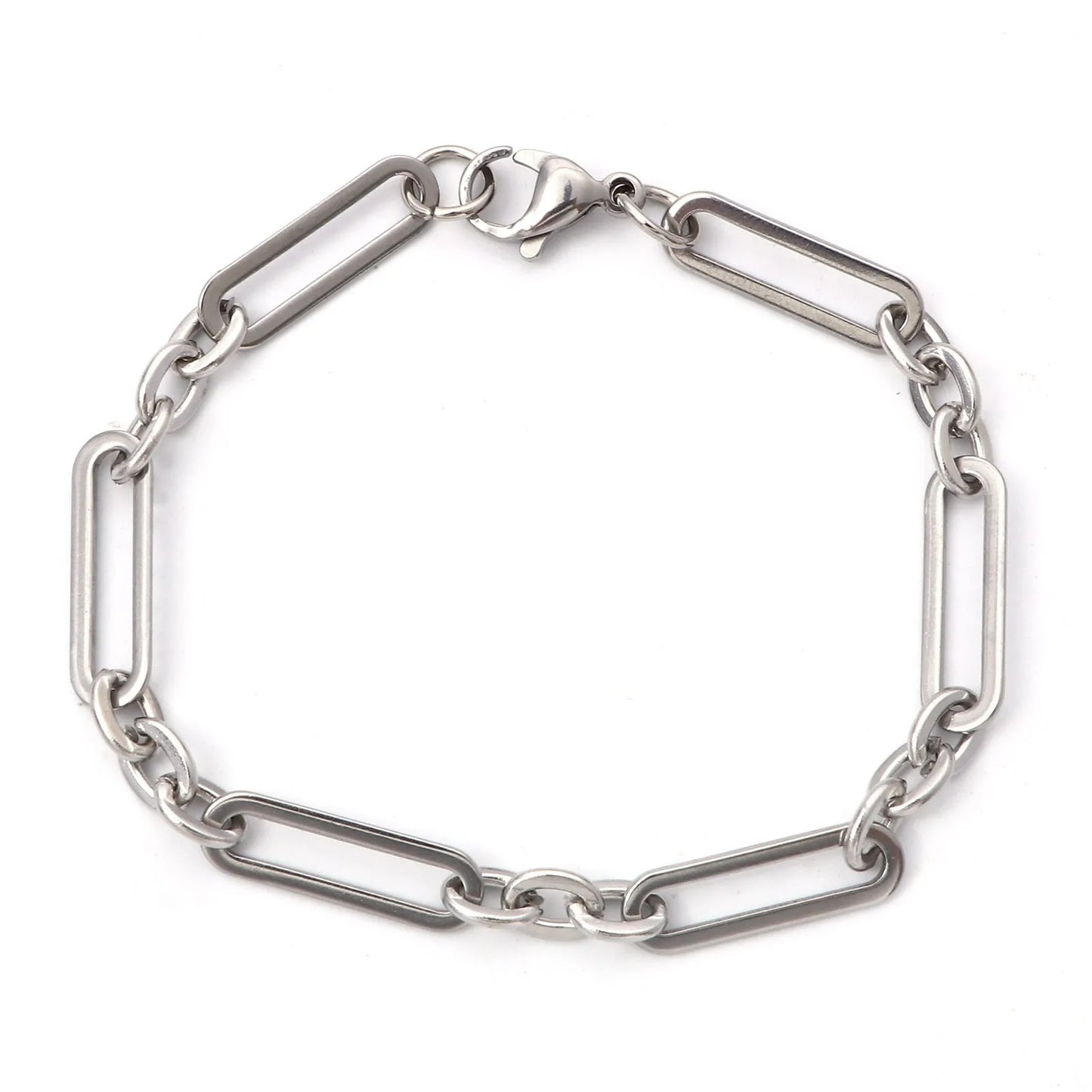 1PC 304 Stainless Steel Punk Style Bracelets Silver Color Wide Connector Chain Bracelet for Man Women Fashion Jewelry 19cm long