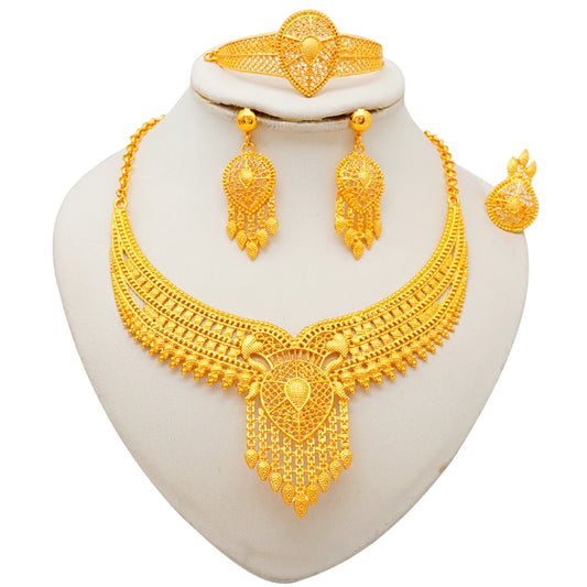 Dubai 24K Golden Plated Jewelry Set African Women's Banquet Wedding Necklace Set