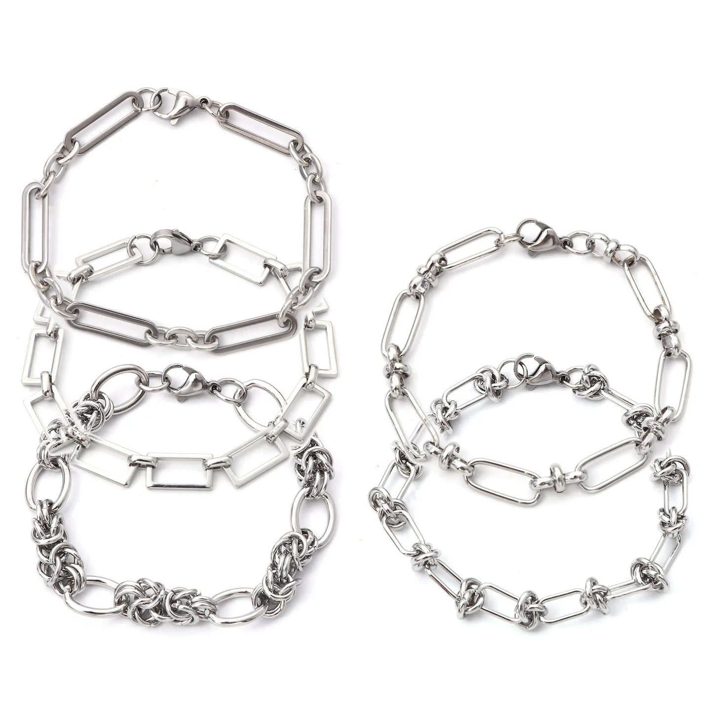 1PC 304 Stainless Steel Punk Style Bracelets Silver Color Wide Connector Chain Bracelet for Man Women Fashion Jewelry 19cm long