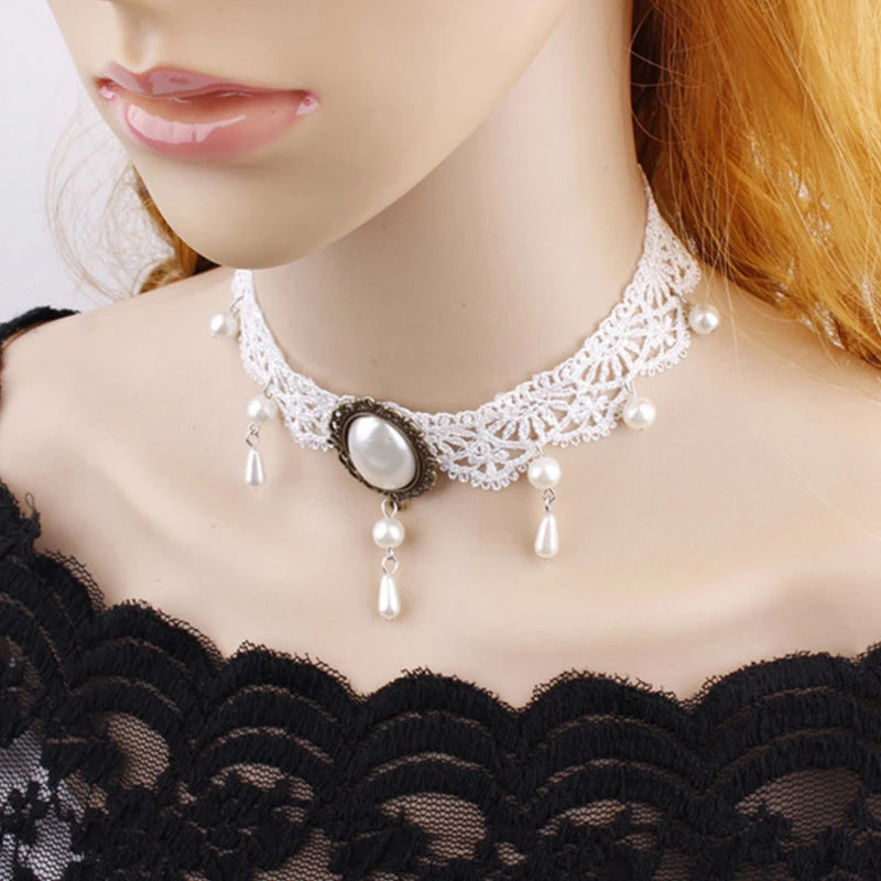 New Sexy Gothic Chokers Crystal Black Lace Neck Choker Necklace Vintage Victorian Women Chocker Steampunk Jewelry