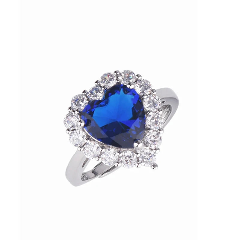 4Pcs/set Titanic Heart of Ocean Necklaces for Women Love Heart Blue Crystal Zircon Jewelry Sets Female Wedding Party Jewelry