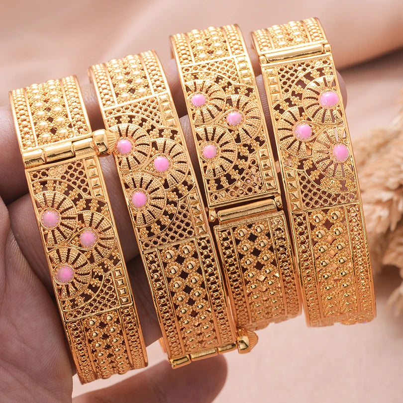 Ethiopian Gold Color Bangles for Women African Jewelry Habesha Middle East Girl Wedding bracelets Gift
