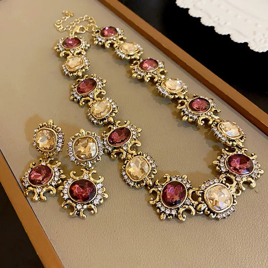3 Pcs Vintage Necklace Earring Set High-end Accessories for Women 2024 Exaggerated Fashion Jewelry Sets for Women