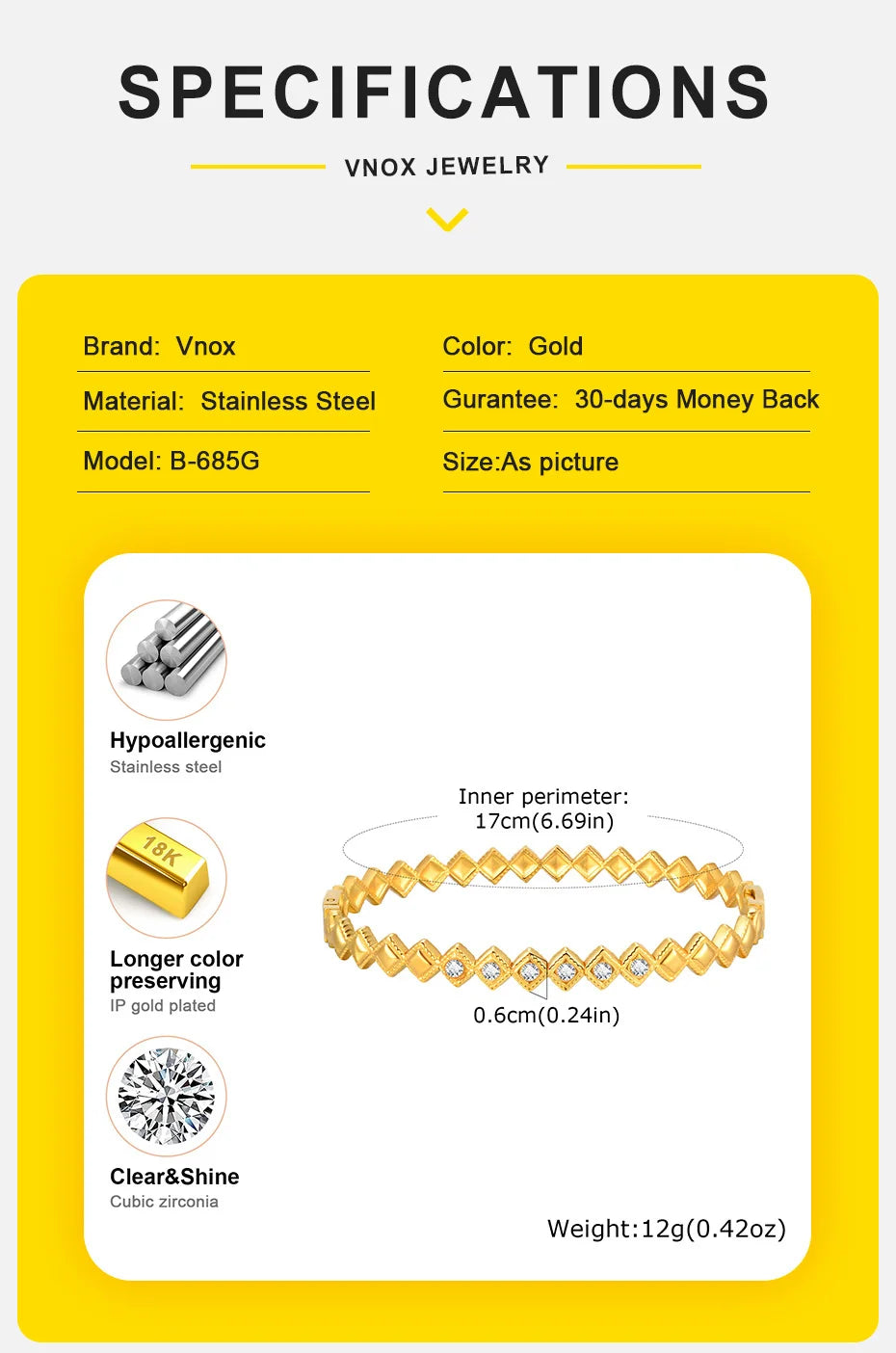 Vnox Romantic Zircon Cuff Bracelet For Women Geometric Fashion Lady Jewelry Stainless Steel Bangles Party Gold Color Never Fade