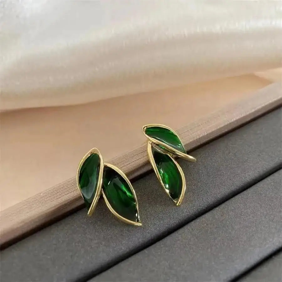 925 Silver Needle Green Flower Earrings For Women Korean Fashion Jewelry 2025 Trending Luxury Zircon Leaf Women's Stud Earrings