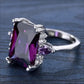 2025 New Purple Cubic Zirconia Ring with Sparkling Square Crystal, High End Women's Personalized Fashion Cocktail Party Jewelry