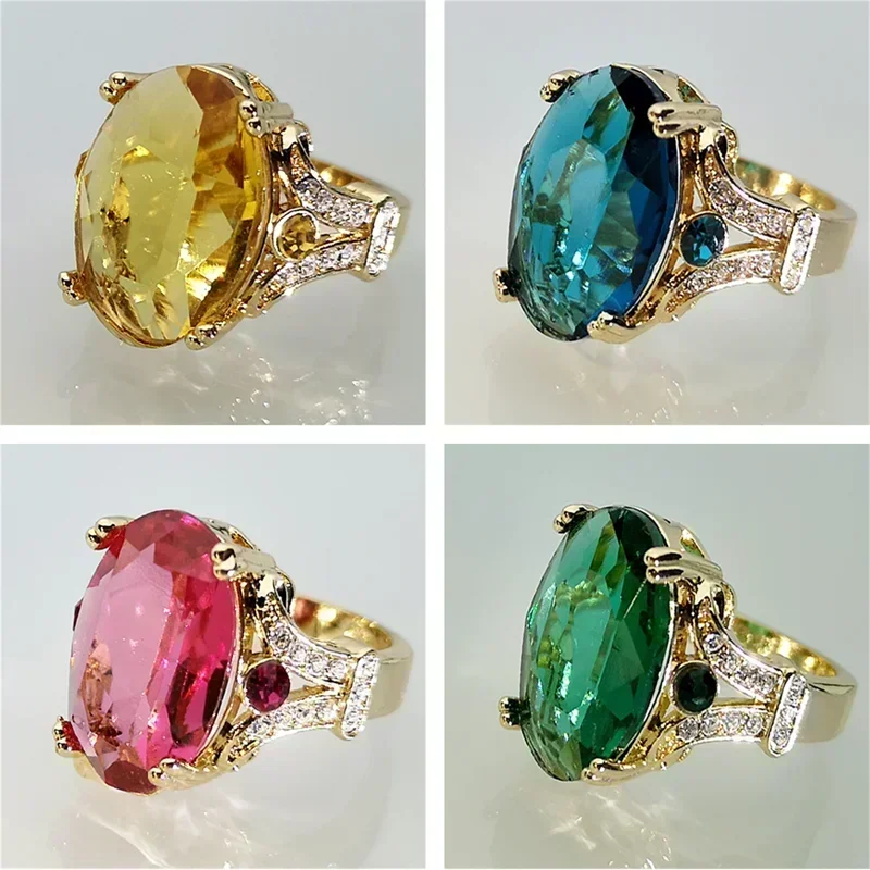 2024 New Luxury Women's Big Black Stone Ring Fashion Silver Zircon Wedding Rings Female Bride Love Engagement