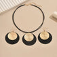 3pc/set Large Round Earrings Collar Necklace Set for Women Exaggerated PU Rope Chains Metal Geometric Pendant Necklace Jewelry