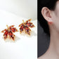 Red Gem Maple Leaf Stud Earrings for Women2023 New Fashion Light Luxury Earrings Retro Simple Crystal Earrings Jewelry Gift