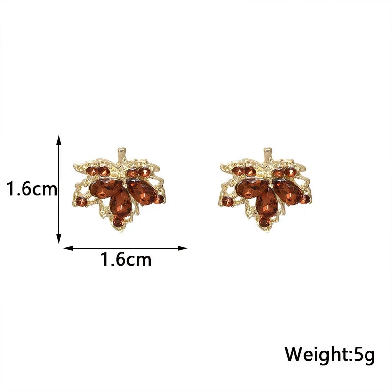 Red Gem Maple Leaf Stud Earrings for Women2023 New Fashion Light Luxury Earrings Retro Simple Crystal Earrings Jewelry Gift