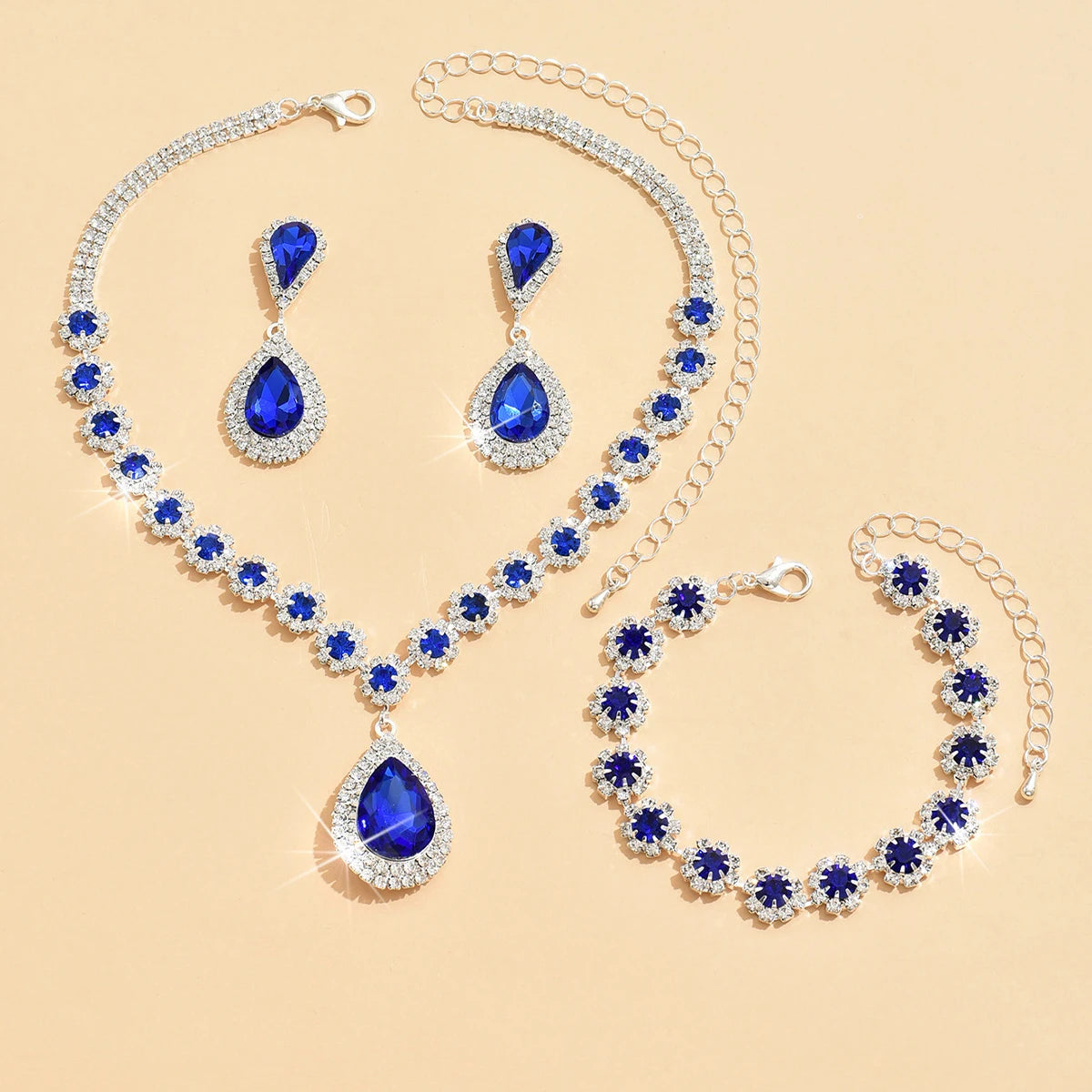 Minimalist Water drops Jewelry Set for Women Crystal Necklace Bracelet Earrings Set Gift Banquet Wedding Anniversary Accessories