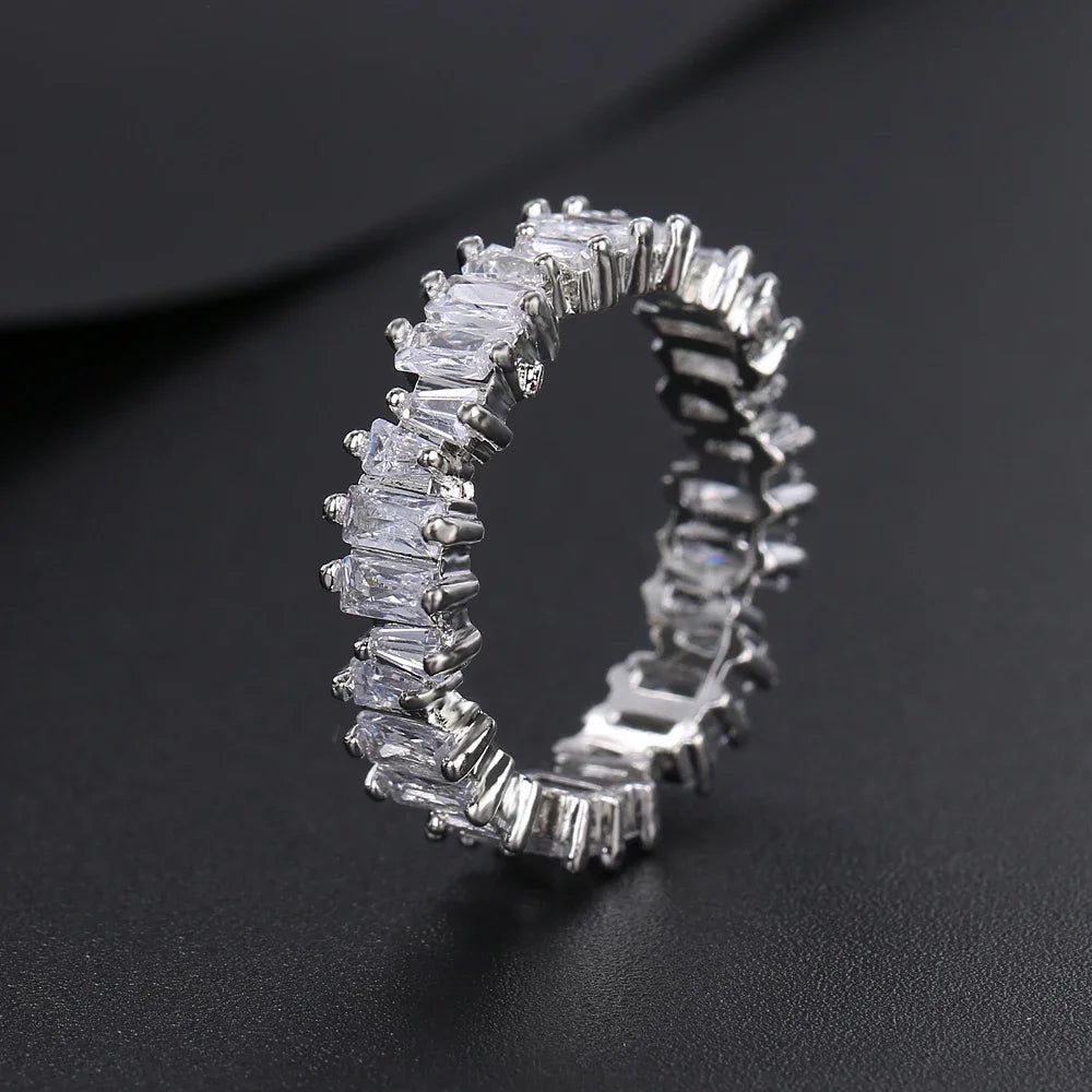 Luxury Female White Crystal Stone  Ring Irregular Zirconia Wedding Rings for Women Trendy Geometric Zircon Engagement Ring