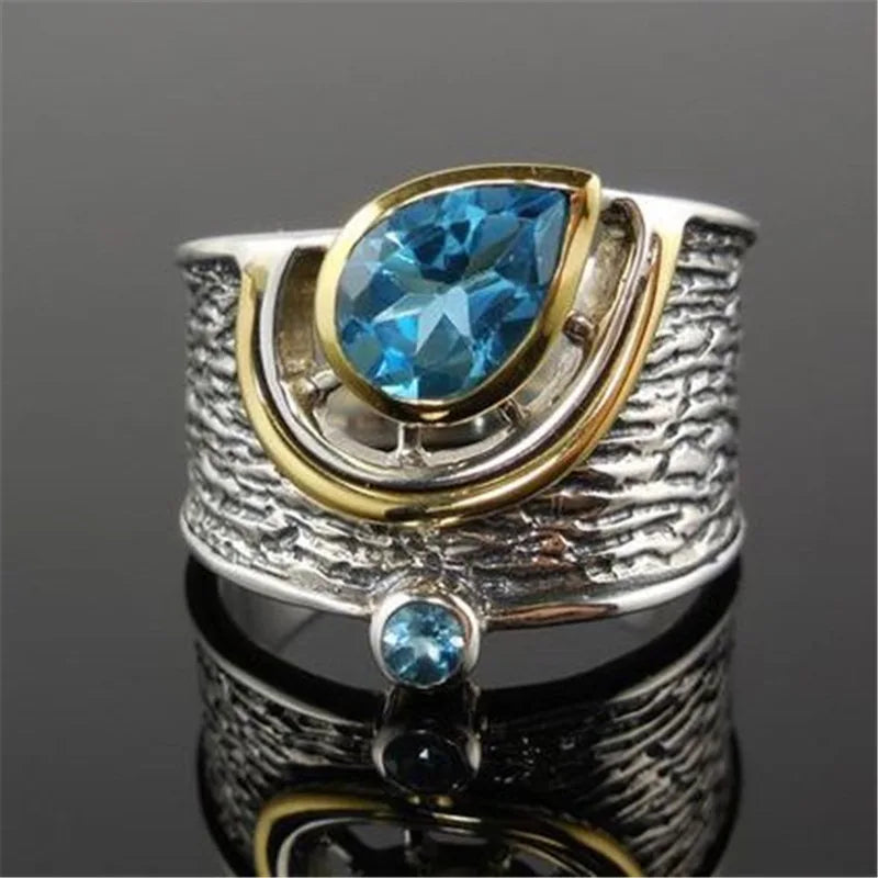 2025 New Fashion Sea Blue Cubic Zirconia Women's Wedding Ring Luxury Engagement Party Elegant   Brilliant Jewelry