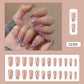 24 Pcs Short Coffin Press On Nails Pink White False Nails with Rhinestone Reusable Fake Nails With Jelly Tab