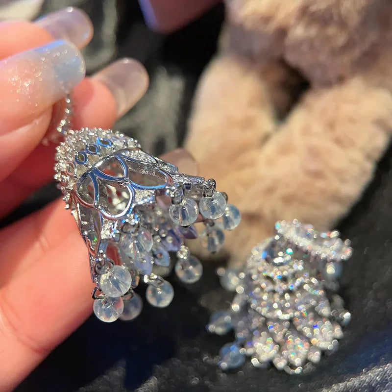 New Indian Jhumka Jhumki National Personality Style Bell Colorful Cubic Zirconia Tassel Earrings Women Jewelry Bohemian Earrings