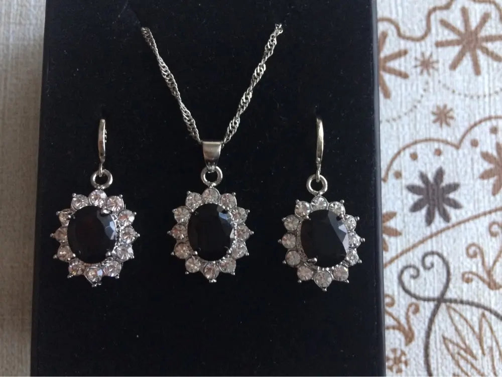 Luxury 925 Silver Needle Pendant Necklace Hoop Earrings Sets For Wedding Femme Pendant Chain Necklace Party Gifts