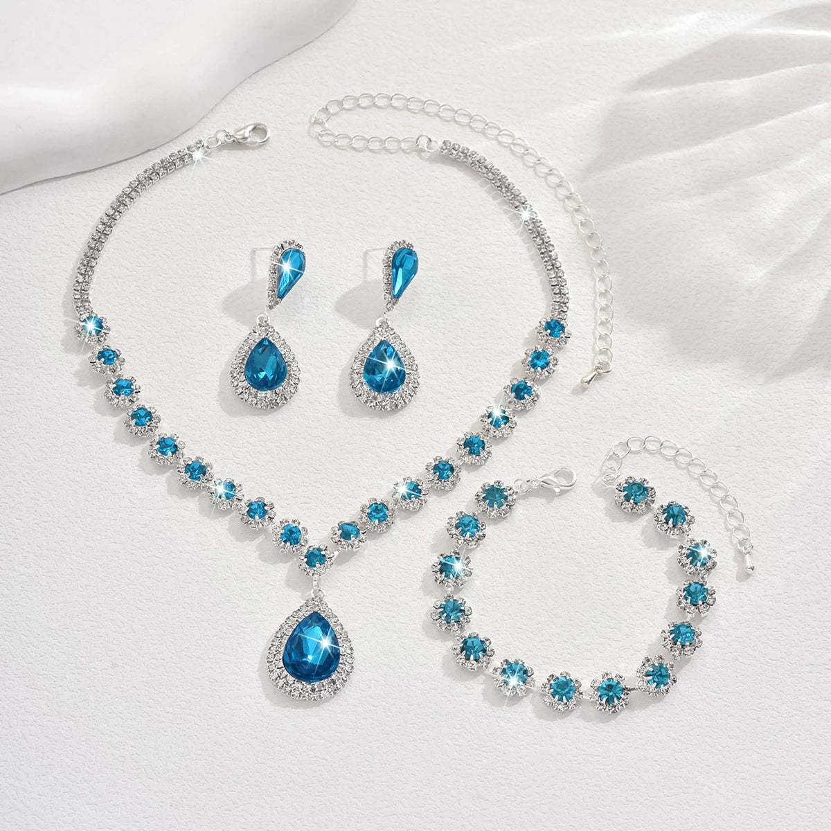 Minimalist Water drops Jewelry Set for Women Crystal Necklace Bracelet Earrings Set Gift Banquet Wedding Anniversary Accessories