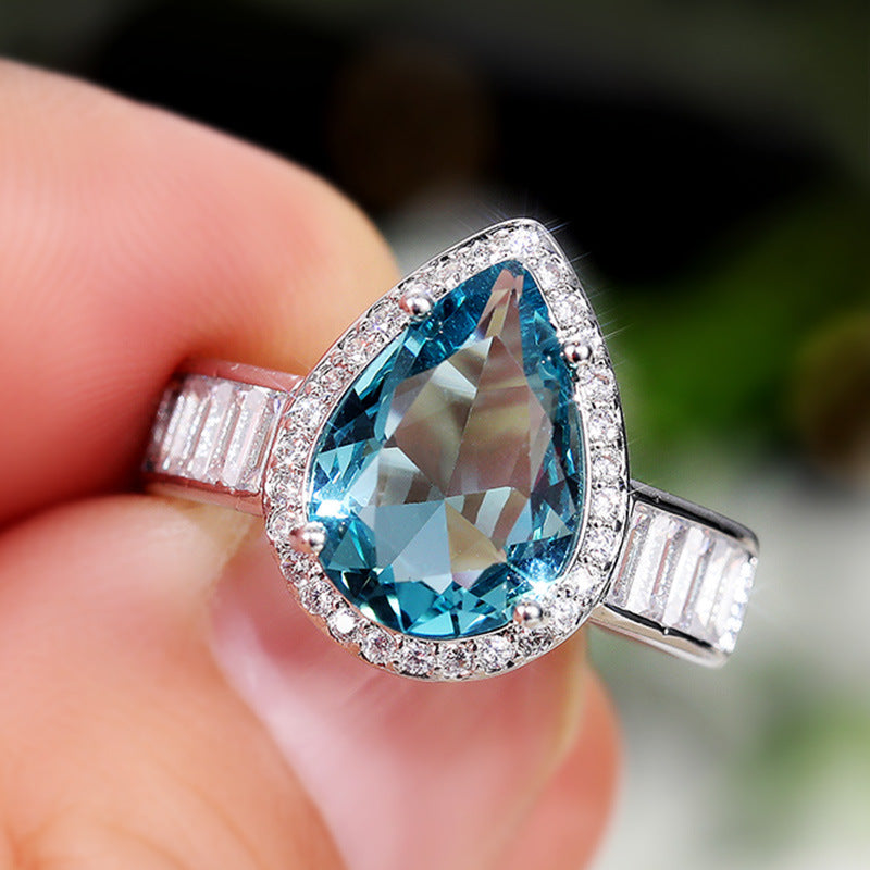2025 New Fashion Sea Blue Cubic Zirconia Women's Wedding Ring Luxury Engagement Party Elegant   Brilliant Jewelry