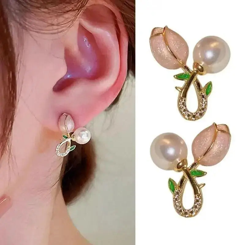 925 Silver Needle Green Flower Earrings For Women Korean Fashion Jewelry 2025 Trending Luxury Zircon Leaf Women's Stud Earrings