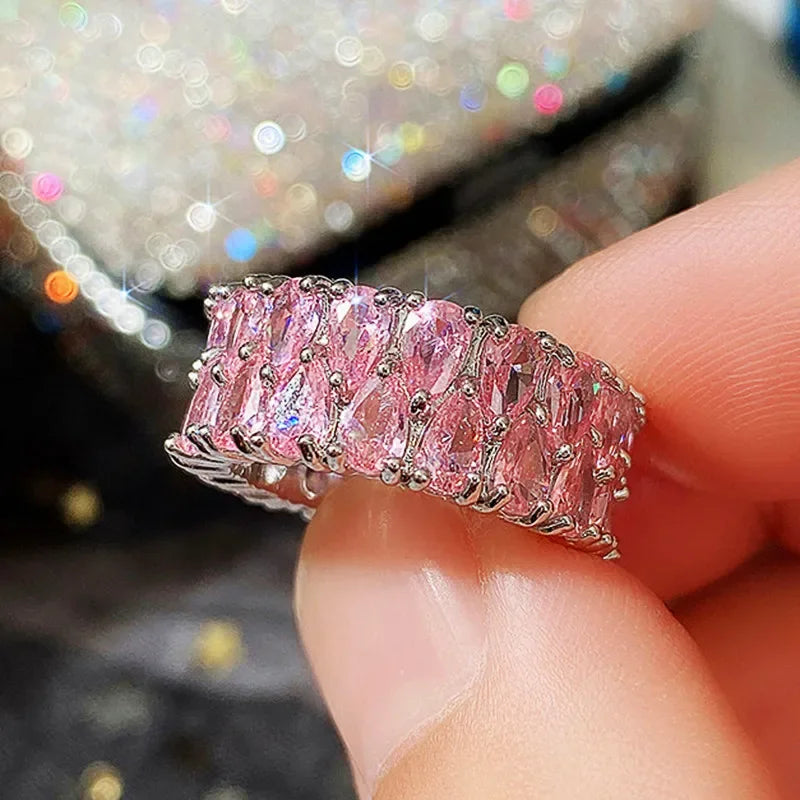Luxury Female White Crystal Stone  Ring Irregular Zirconia Wedding Rings for Women Trendy Geometric Zircon Engagement Ring