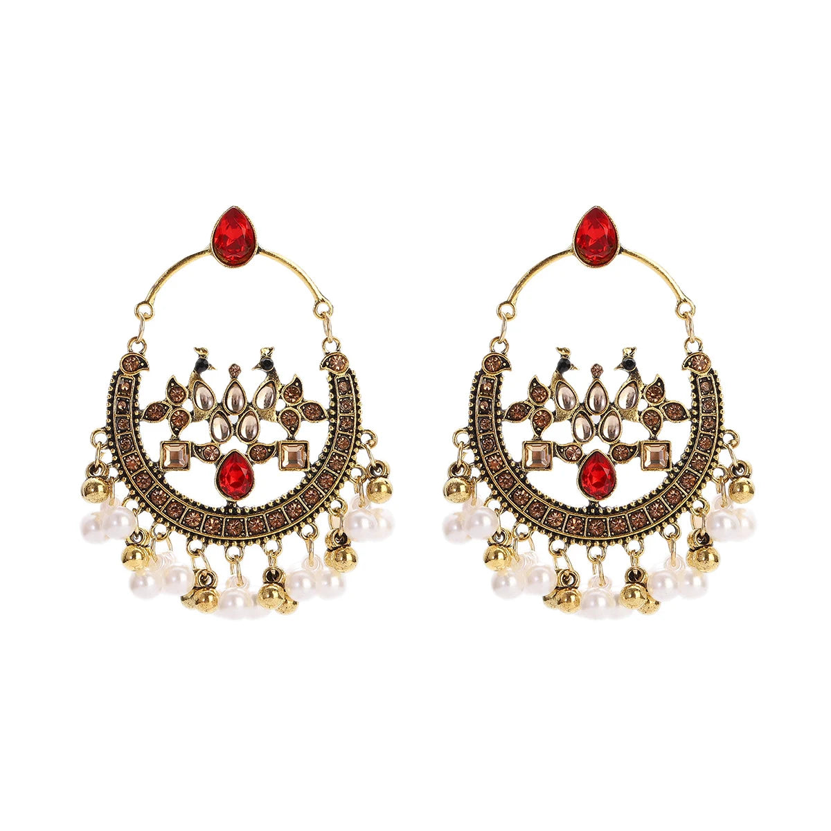 Ethnic Retro Green Sector Carved Turkish Jhumka Earrings For Women Indian Jewelry Pearl Tassel Earrings