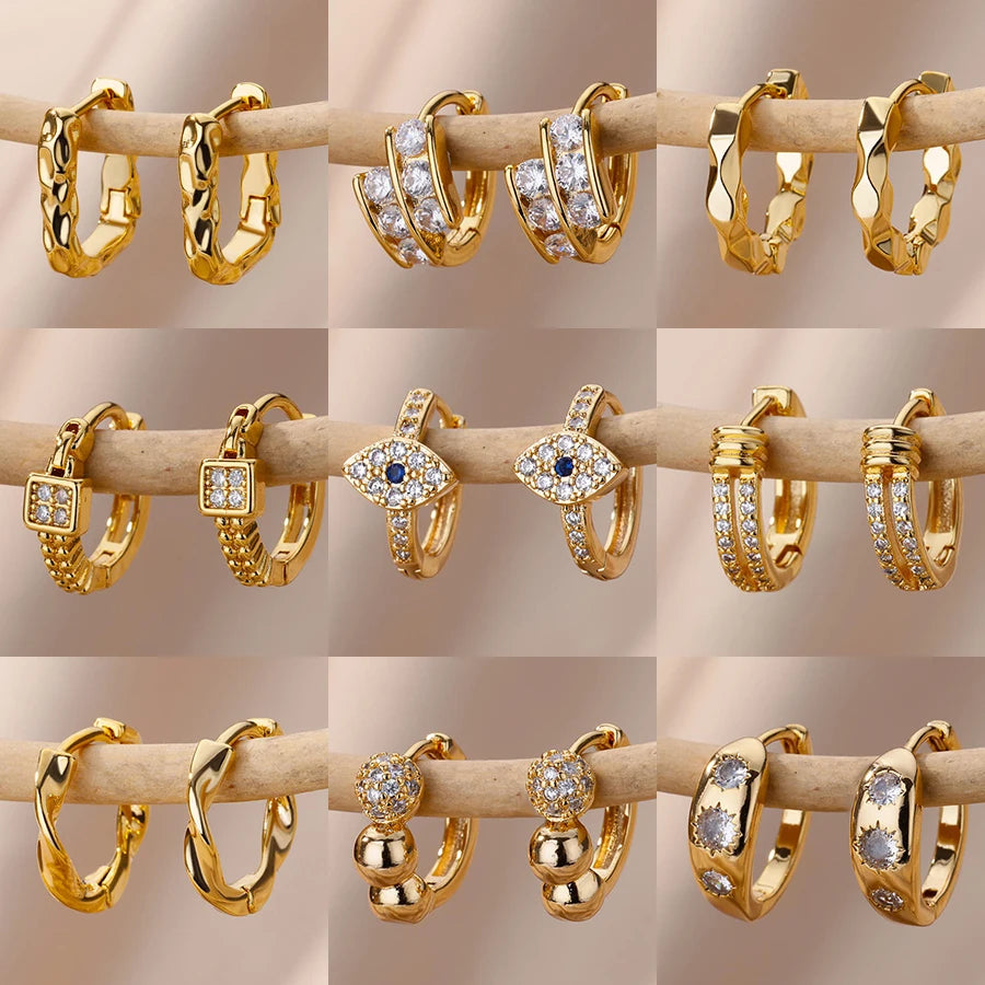 Stainless Steel Evil Eye Earrings for Women 2024 Trend Gold Color Round Circle Hoop Earrings Luxury Wedding Jewelry aretes