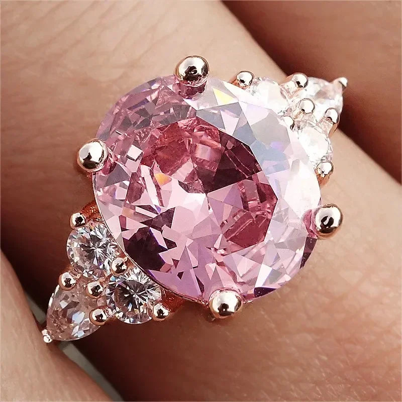 Luxury Fashion Pink Zirconia Engagement/wedding Rings for Women Trendy Sweet and Romantic Anniversary Jewelry Accessories