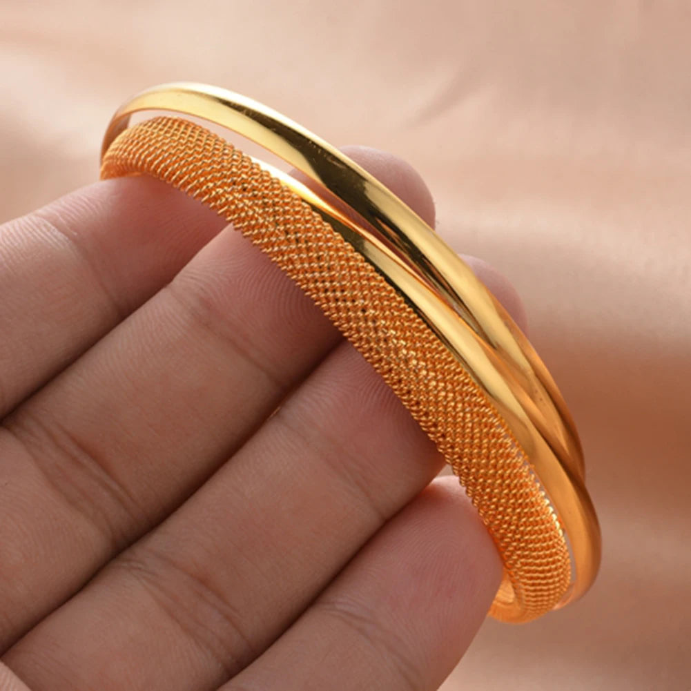 African Gold Color Shiny Bangles for Women Girls Dubai Circle Bracelet Jewelry Ethiopian Bride Wedding