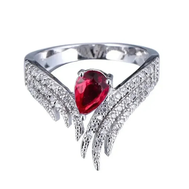 2025 European and American Red Cubic Zirconia Ring, Oval Geometric Fashion Temperament Elegant and Dazzling Jewelry Accessories