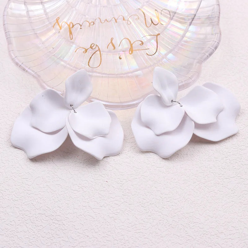 Korean Acrylic Petal Flower Tassel Dangle Earrings For Women Luxury Vintage Fairy Wedding Party Fashion Jewelry Accessories Gift